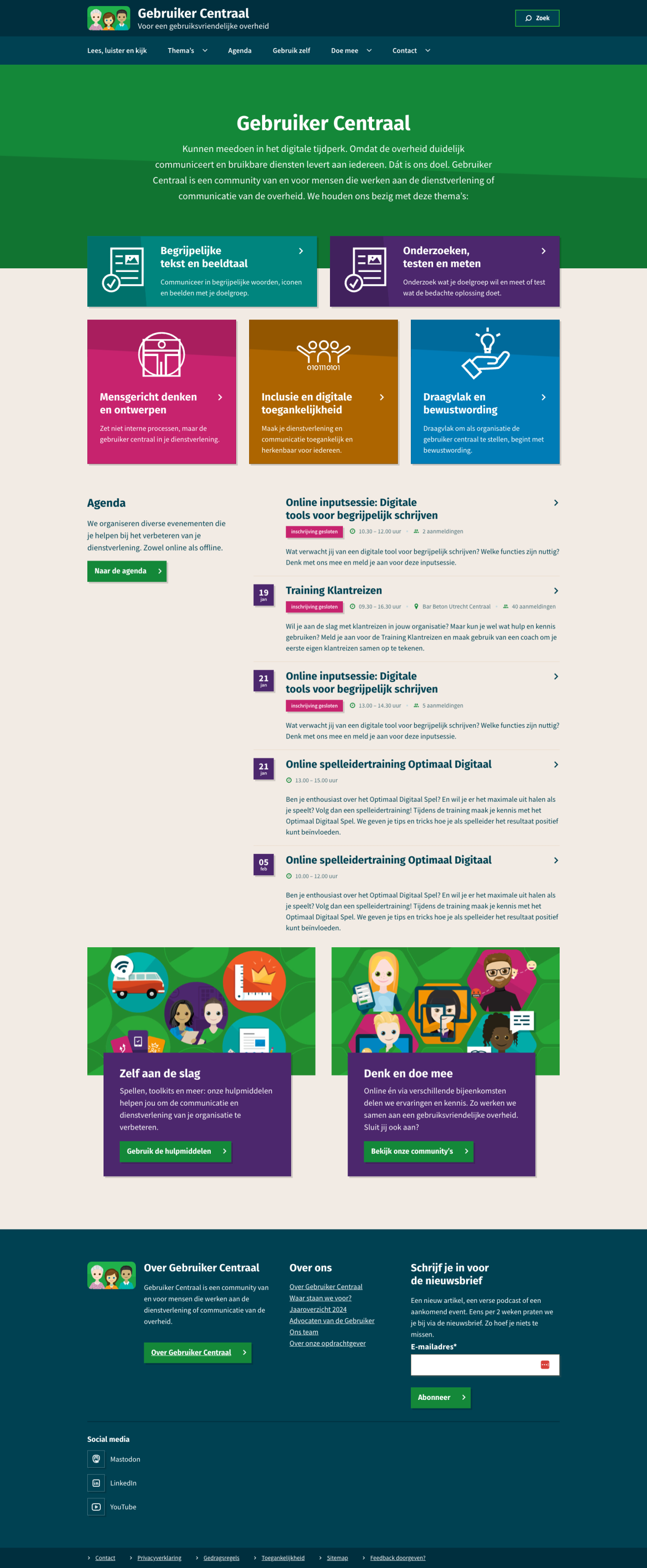 Screenshot van de Gebruiker Centraal website homepagina