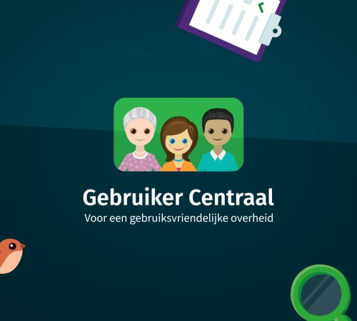 Gebruiker Centraal logo met een illustratie van een klembord, een vogeltje en een vergrootglas