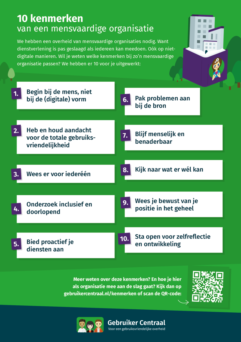 Poster over de 10 kenmerken van een mensvaardige organisatie